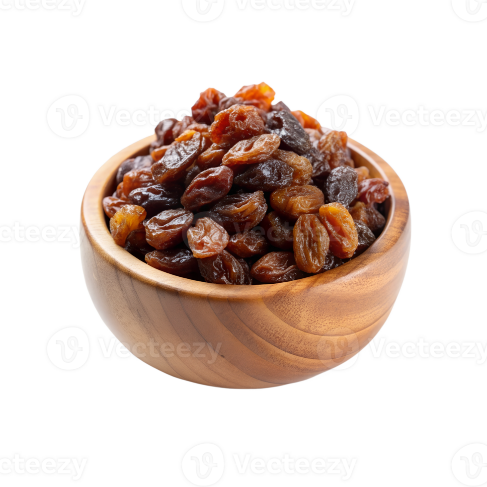 Raisins in wooden bowl png