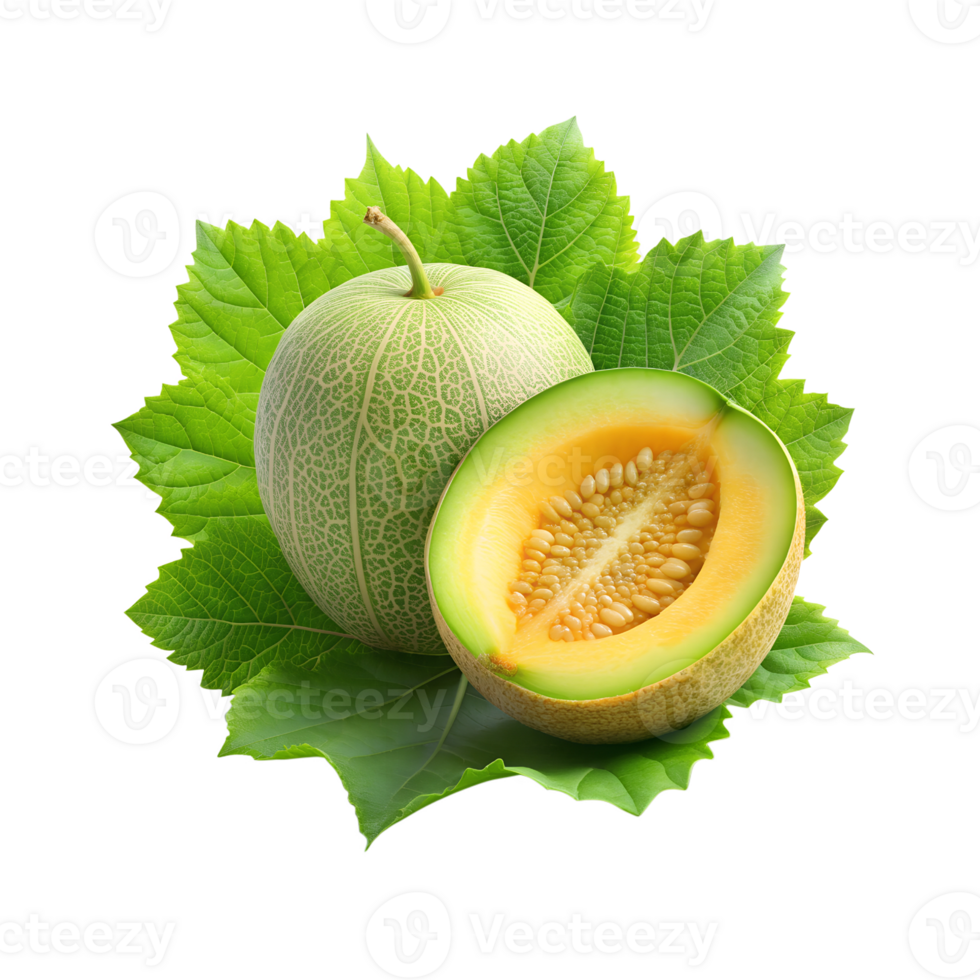 Pepino melon fruit On A sliced green leaves png