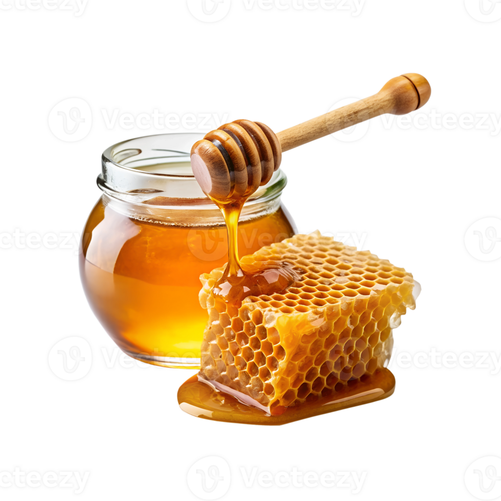 honey and honeycomb on transparent background png