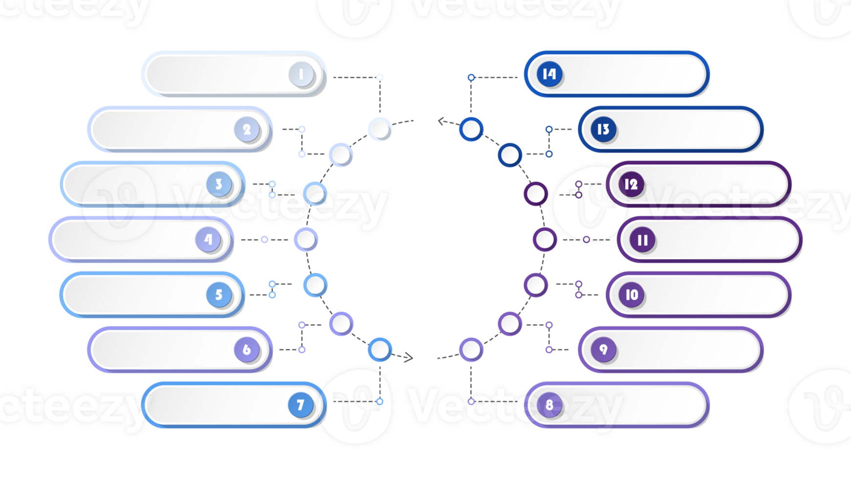 Blue tone circle infographic with 14 steps, process or options. Presentation slide template. png