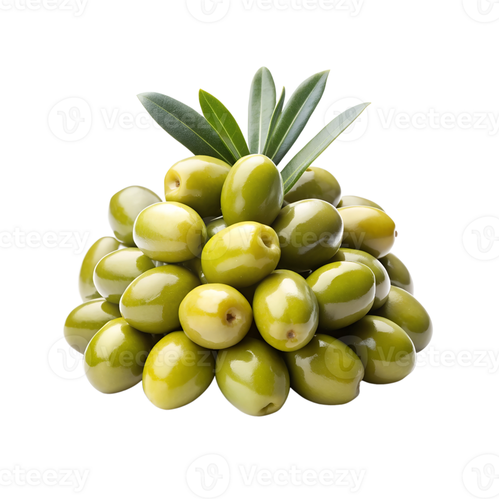 pile of Green olives with leaves png