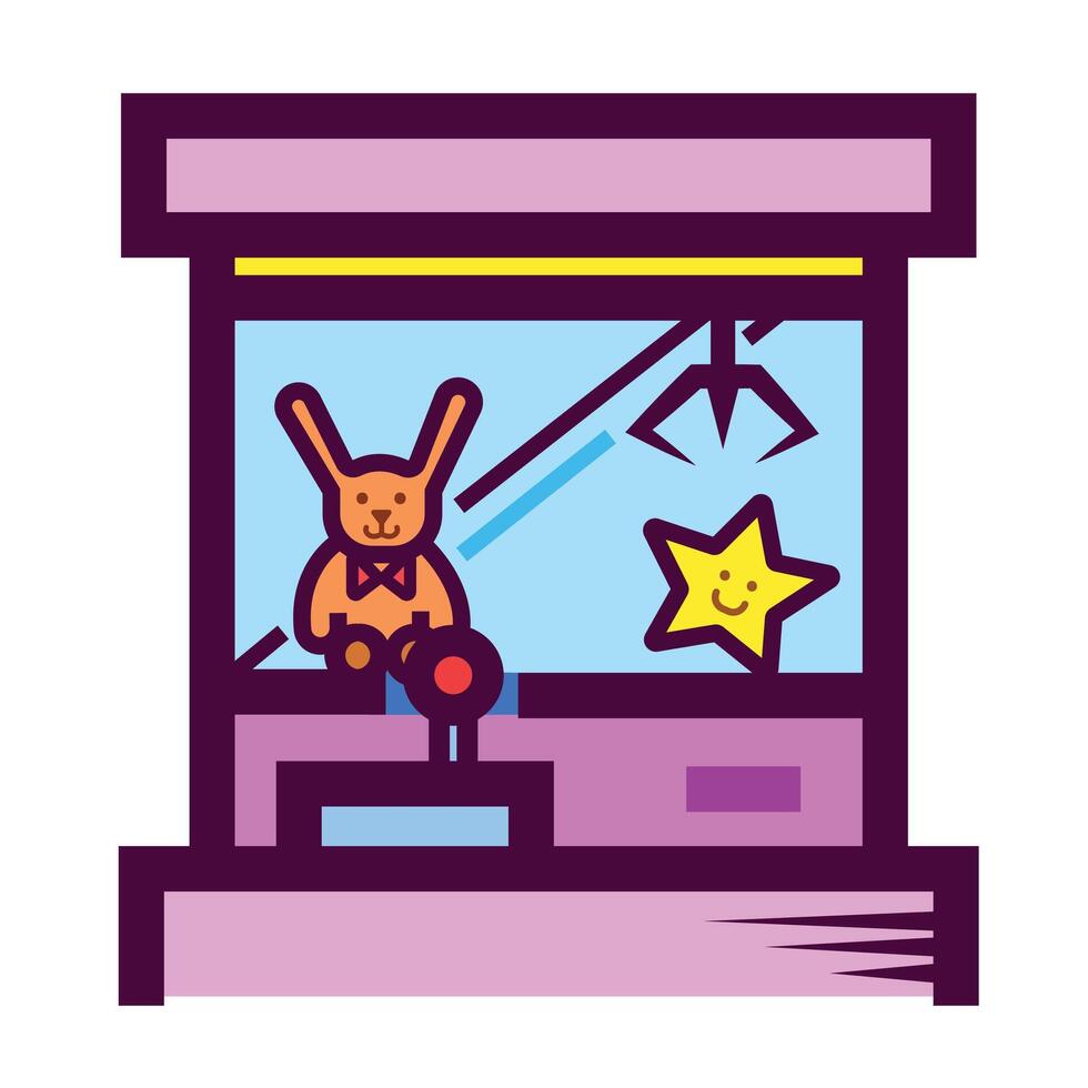 Claw machine arcade toy colorful icon illustration isolated on square white background. Simple flat outlined cartoon art styled drawing. vector