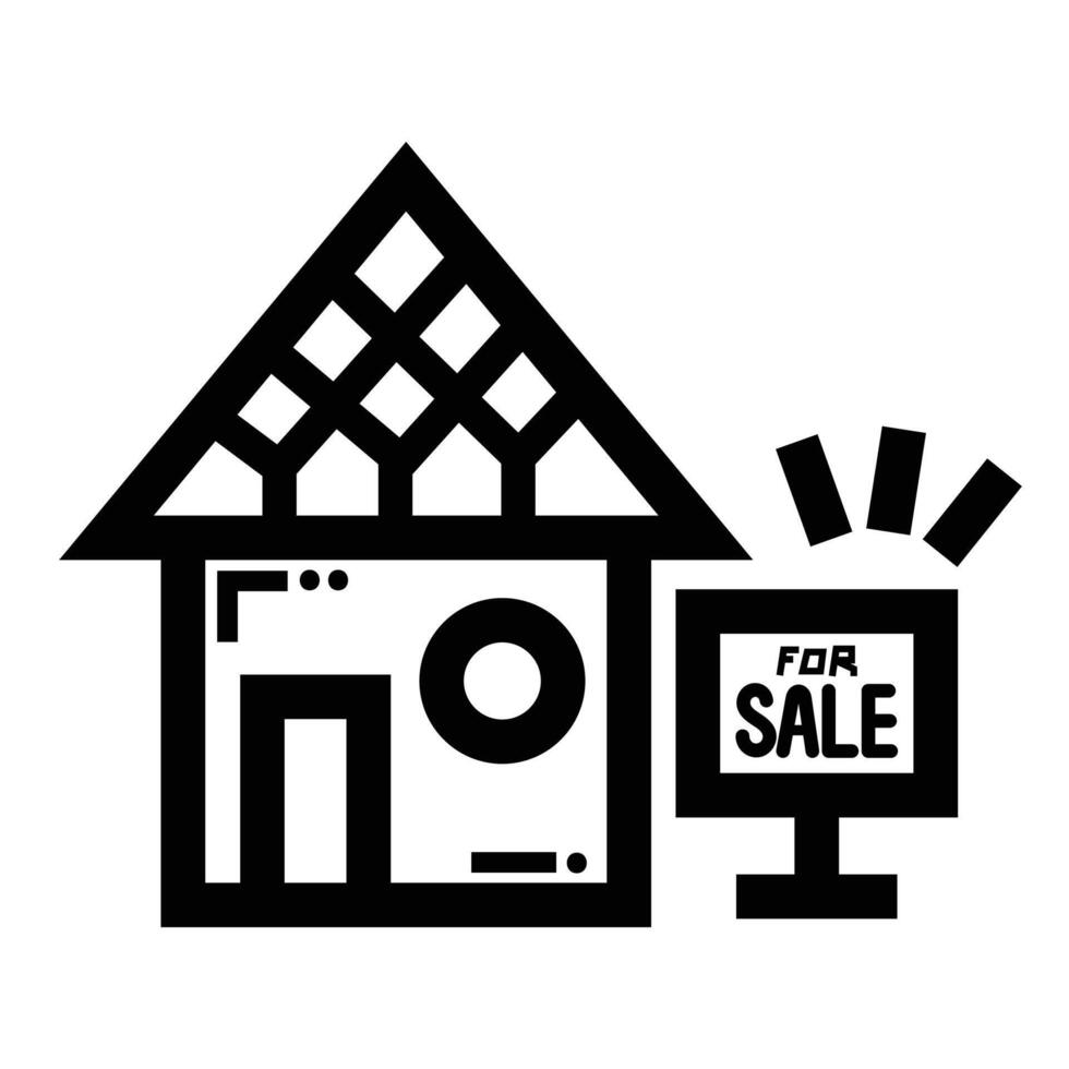 House for sale icon illustration isolated on square white background. Simple flat outlined cartoon art styled property for sale drawing. vector