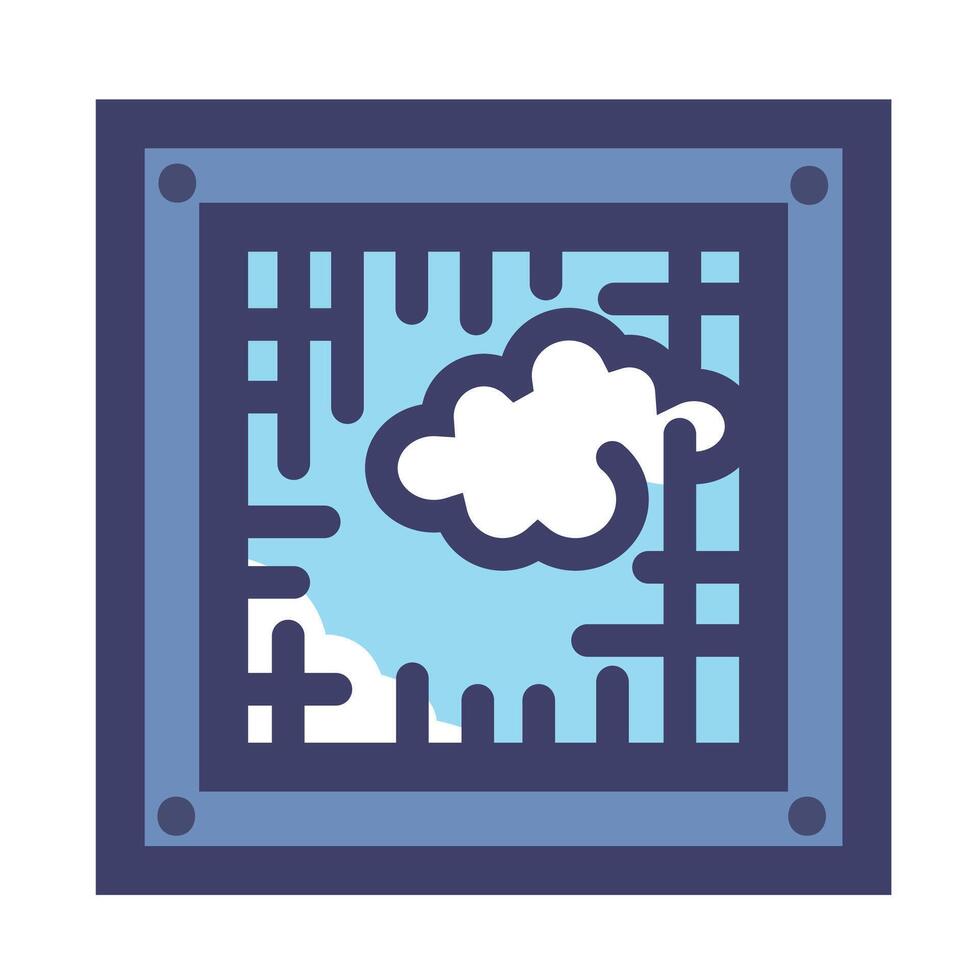 Broken jail window colorful icon illustration isolated on square white background. Simple flat outlined cartoon art styled drawing. vector