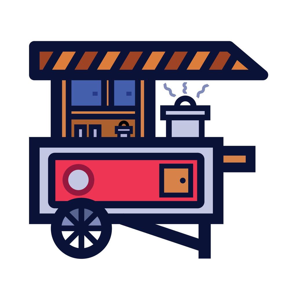 Food cart or gerobak makanan colorful icon illustration isolated on square white background. Simple flat outlined cartoon art styled drawing. vector