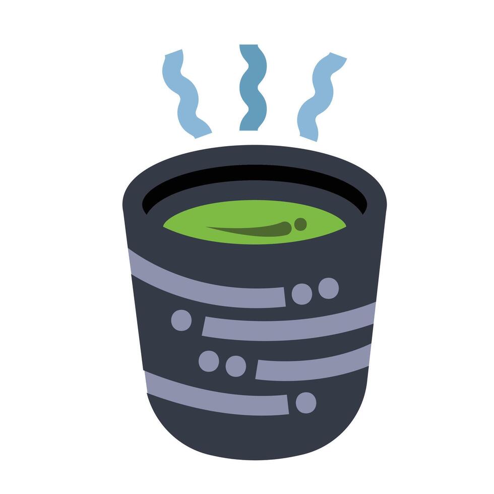 Hot ocha green tea drink in gray glass or cup colorful icon illustration isolated on square white background. Simple flat outlined cartoon art styled drawing. vector
