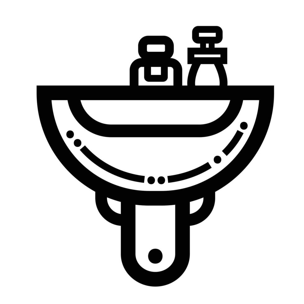 Sink with faucet and hand soap bottle icon illustration isolated on square white background. Simple flat outlined cartoon art styled drawing. Bathroom or kitchen interior object. vector