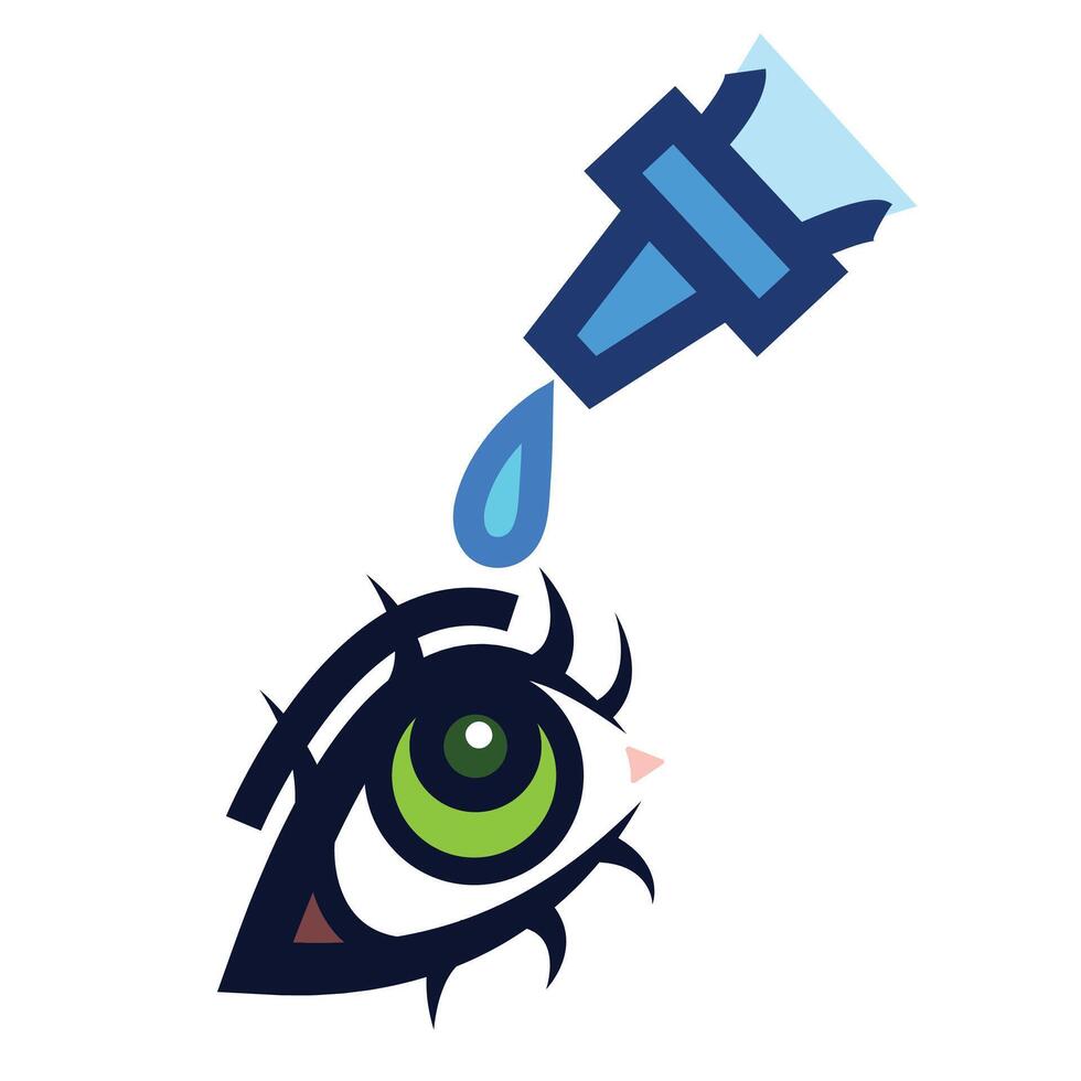 Eye drop liquid on human eye colorful icon illustration isolated on square white background. Simple flat outlined cartoon art styled drawing. Eye health or contact lens themed icon. vector