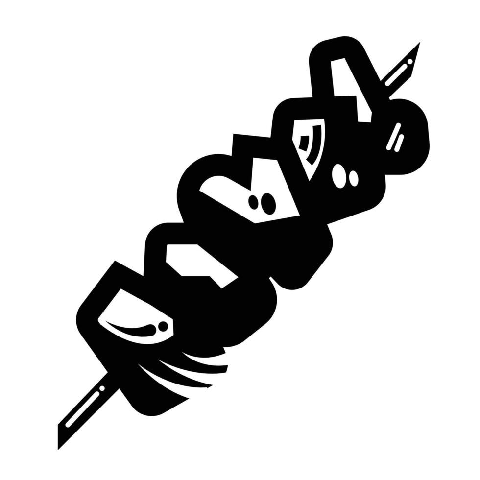 Meat skewer food icon illustration isolated on square white background. Simple flat black and white outlined cartoon art styled drawing. vector