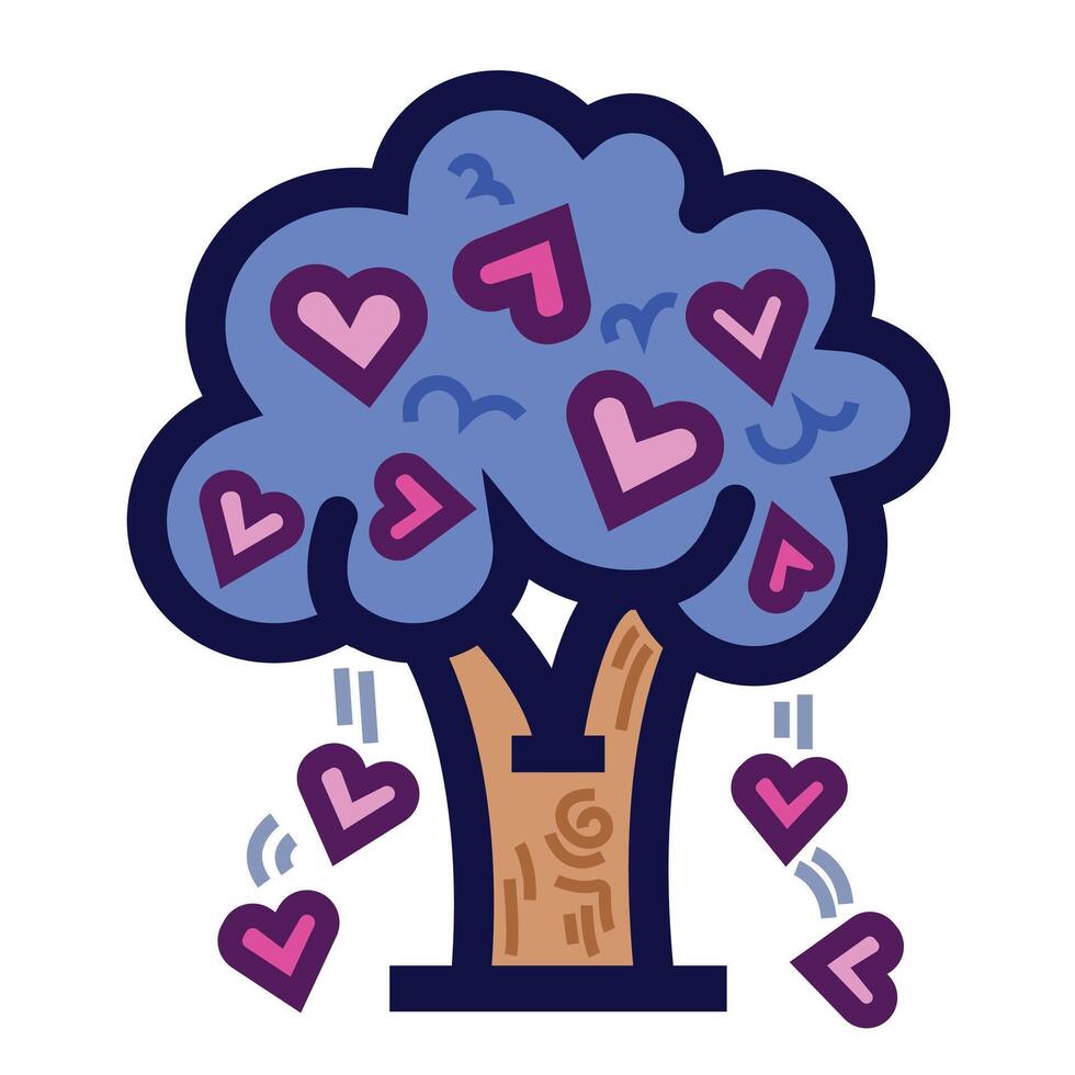 Blue and pink heart tree colorful icon illustration isolated on square white background. Simple flat outlined cartoon art styled drawing. vector