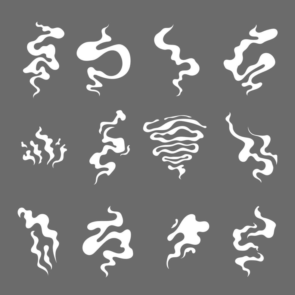 collection of natural white smoke in flat style vector