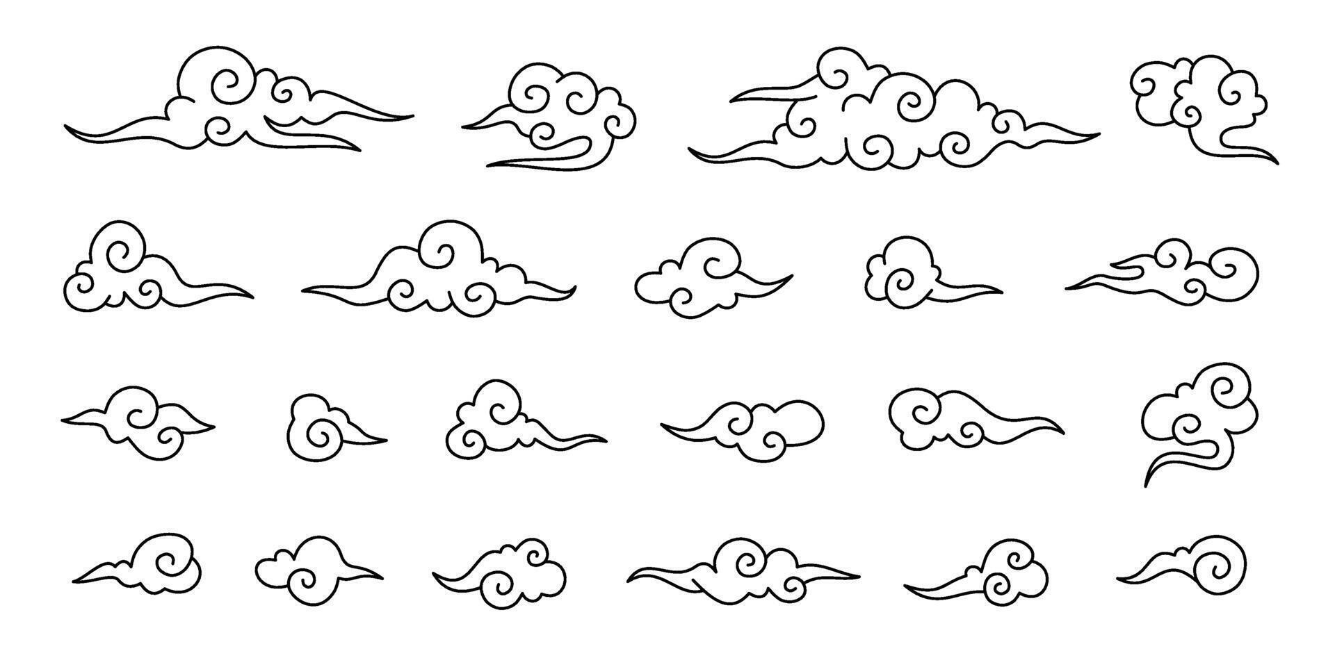 chinese clouds collection with editable stroke vector