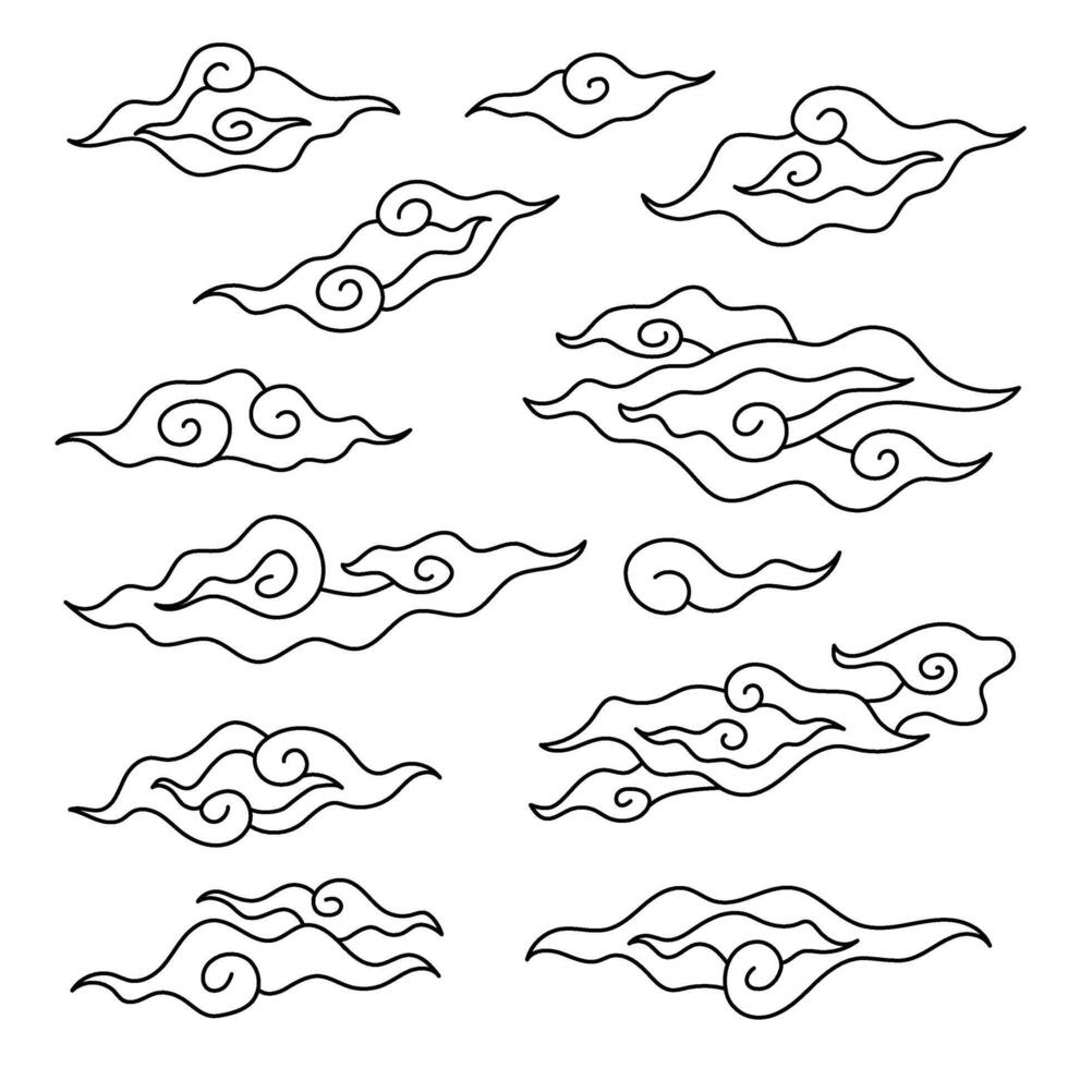 A collection of typical Indonesian Mega Mendung batik motifs with editable strokes vector