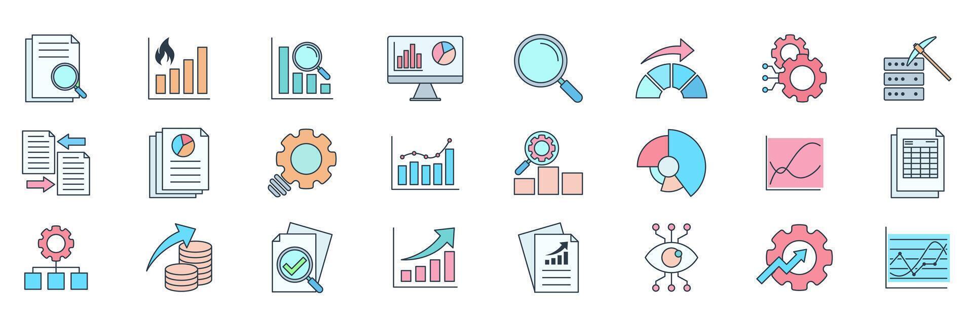 analysis icons set, Included icons as Big data, flow chart, Data report, pie chart and more symbols collection, logo isolated illustration vector