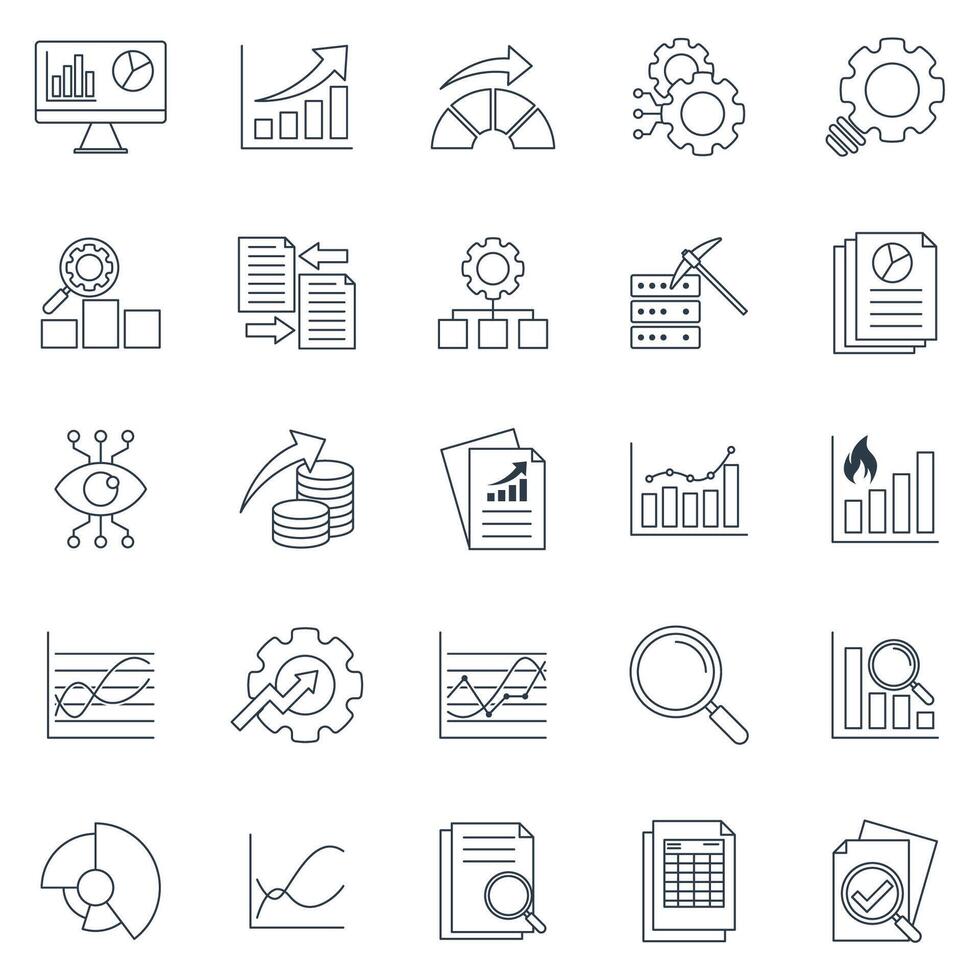 analysis icons set, Included icons as Big data, flow chart, Data report, pie chart and more symbols collection, logo isolated illustration vector