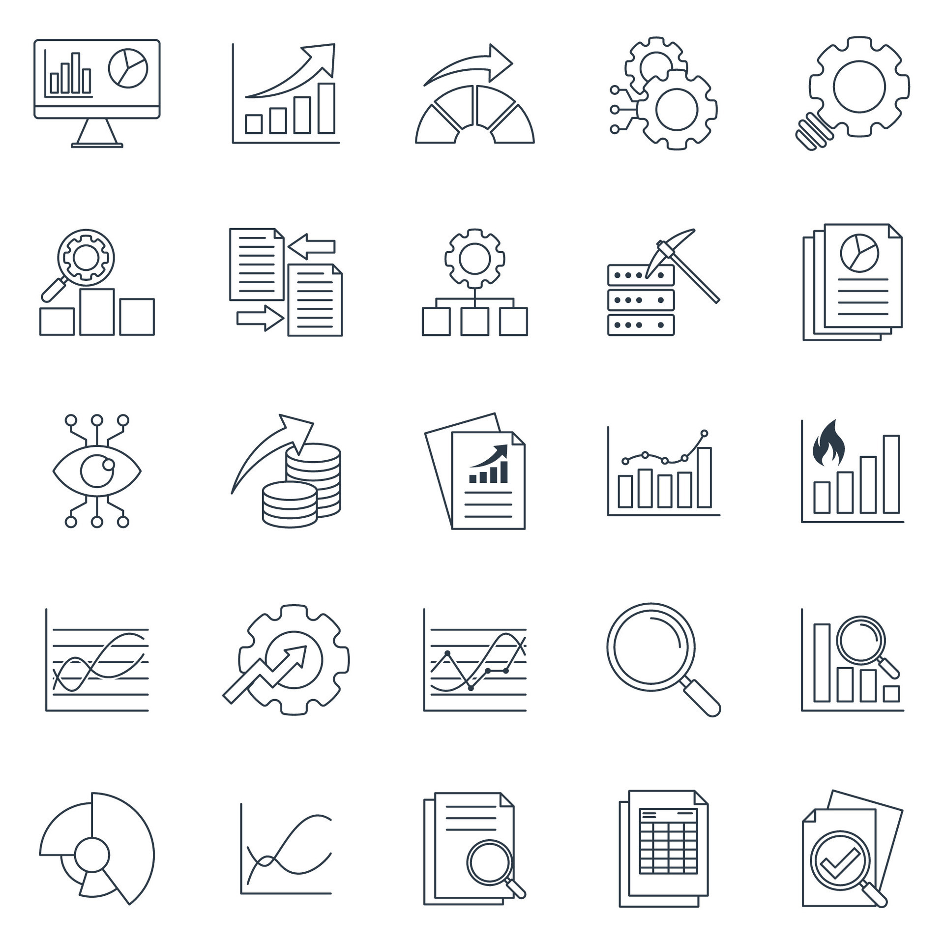 analysis icons set, Included icons as Big data, flow chart, Data report ...
