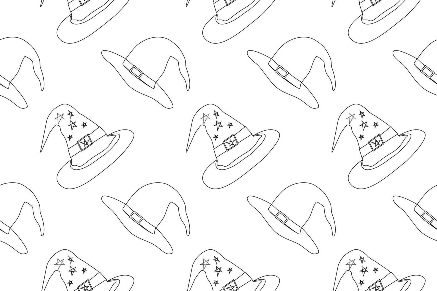 Seamless pattern of witch hats perfect for Halloween coloring pages. Fun and creative activity for kids and adults. vector