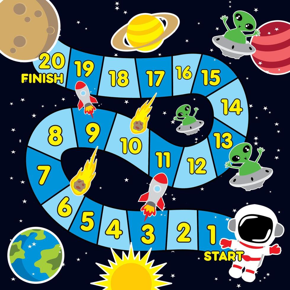 astronaut and alien planet space board game cartoon vector