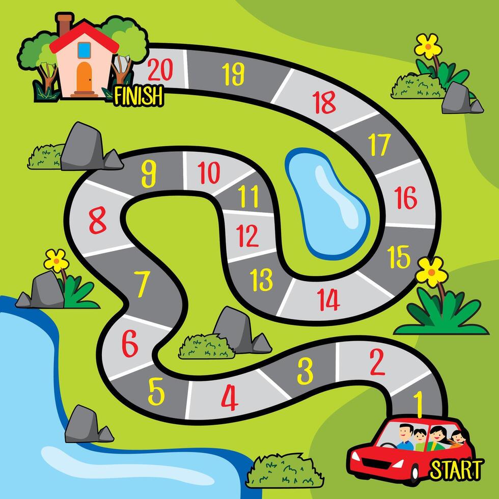 board game snakes and ladders green nature car home vector