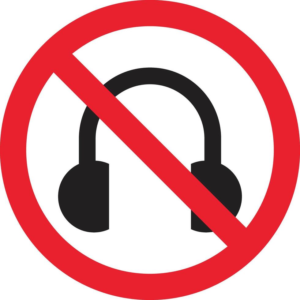 No headphones sign . Headphones not allowed sign . Headphones forbidden icon vector
