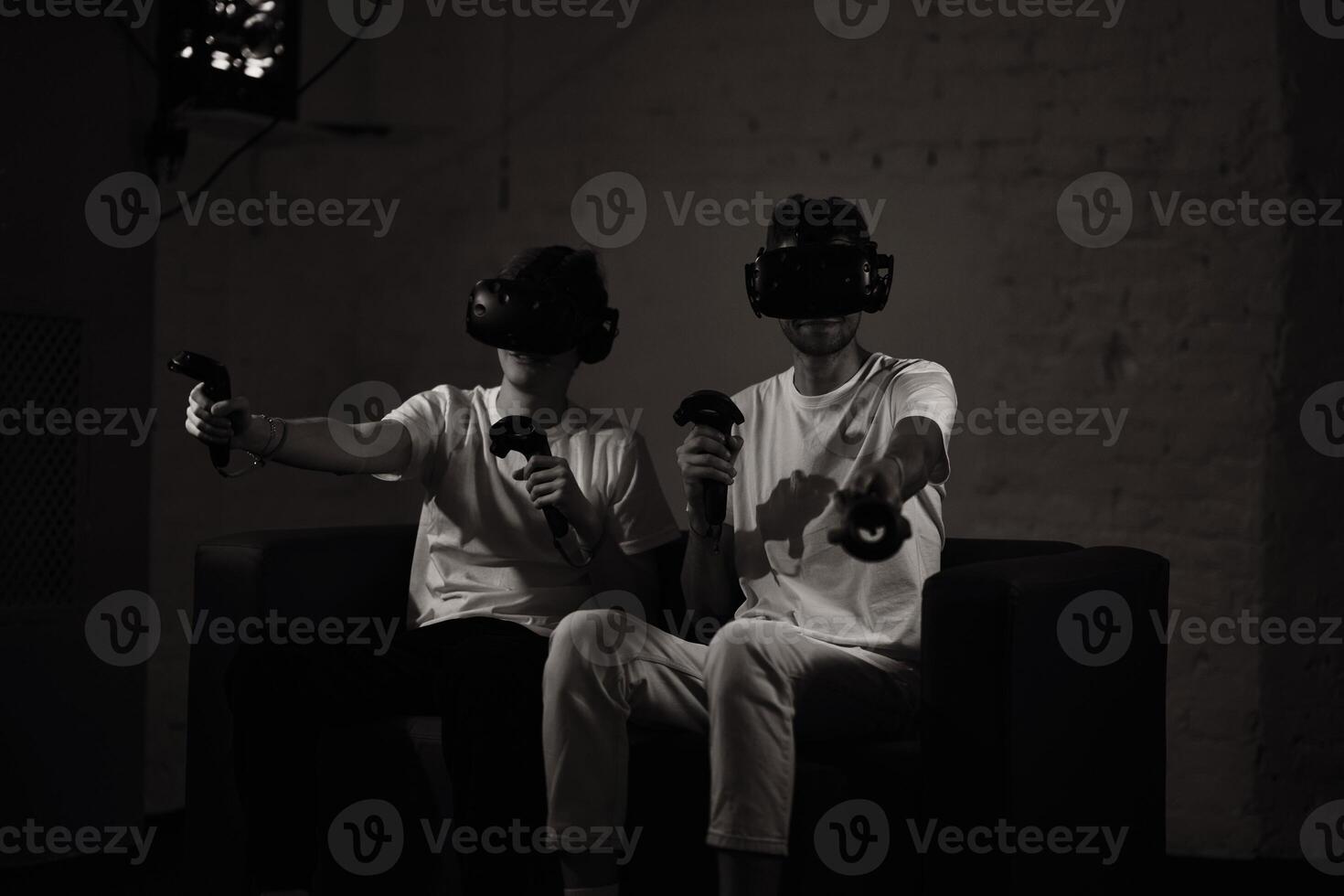 The player plays the game using virtual reality. Neon style. photo