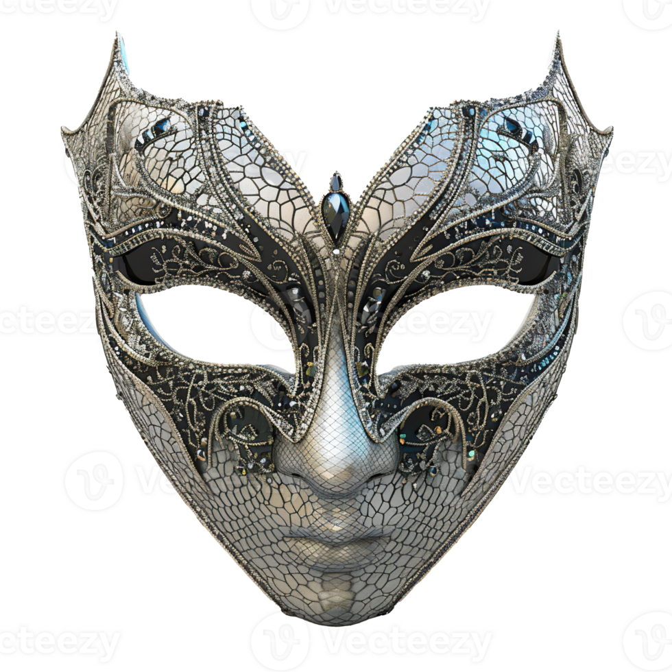 Silver and Black Venetian Mask with Intricate Detailing png