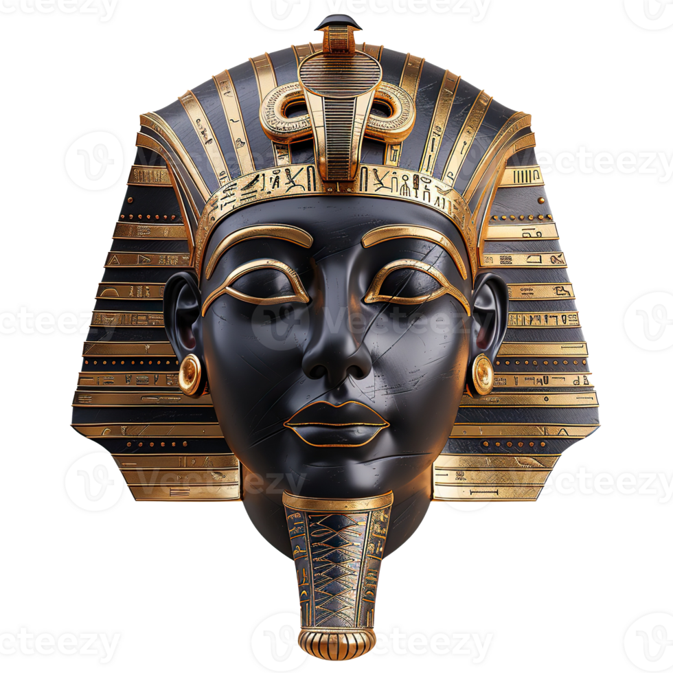 Golden and Black Pharaoh Mask with Hieroglyphs png