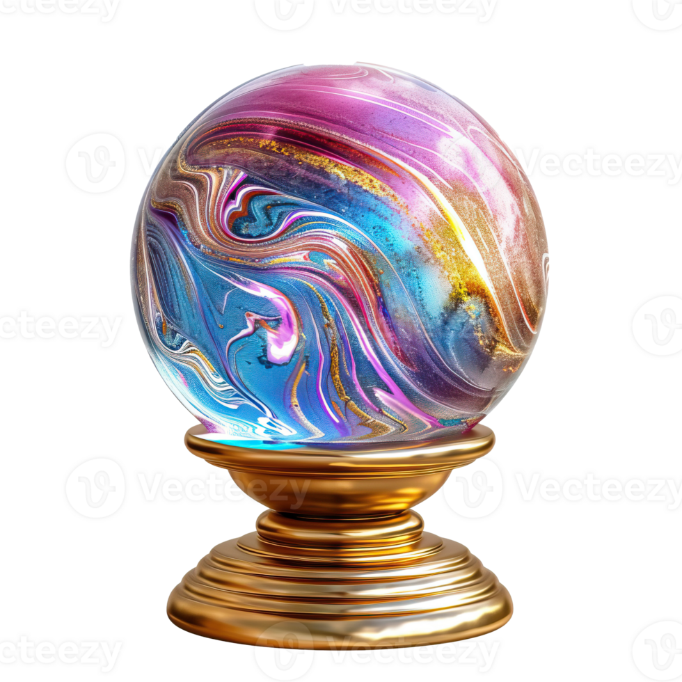 An Ornate Golden Stand Supports a Large, Swirled Glass Egg png