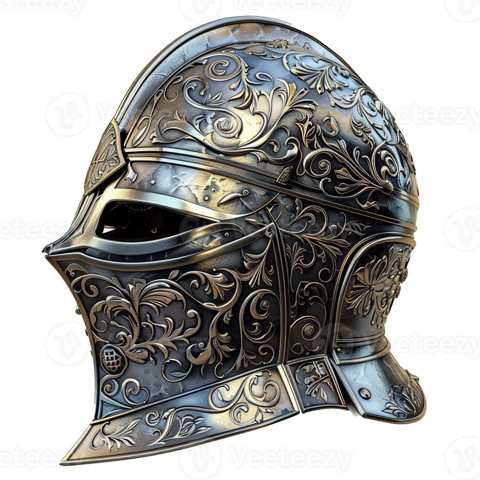 Ornate Medieval Knight's Helmet with Floral Design png