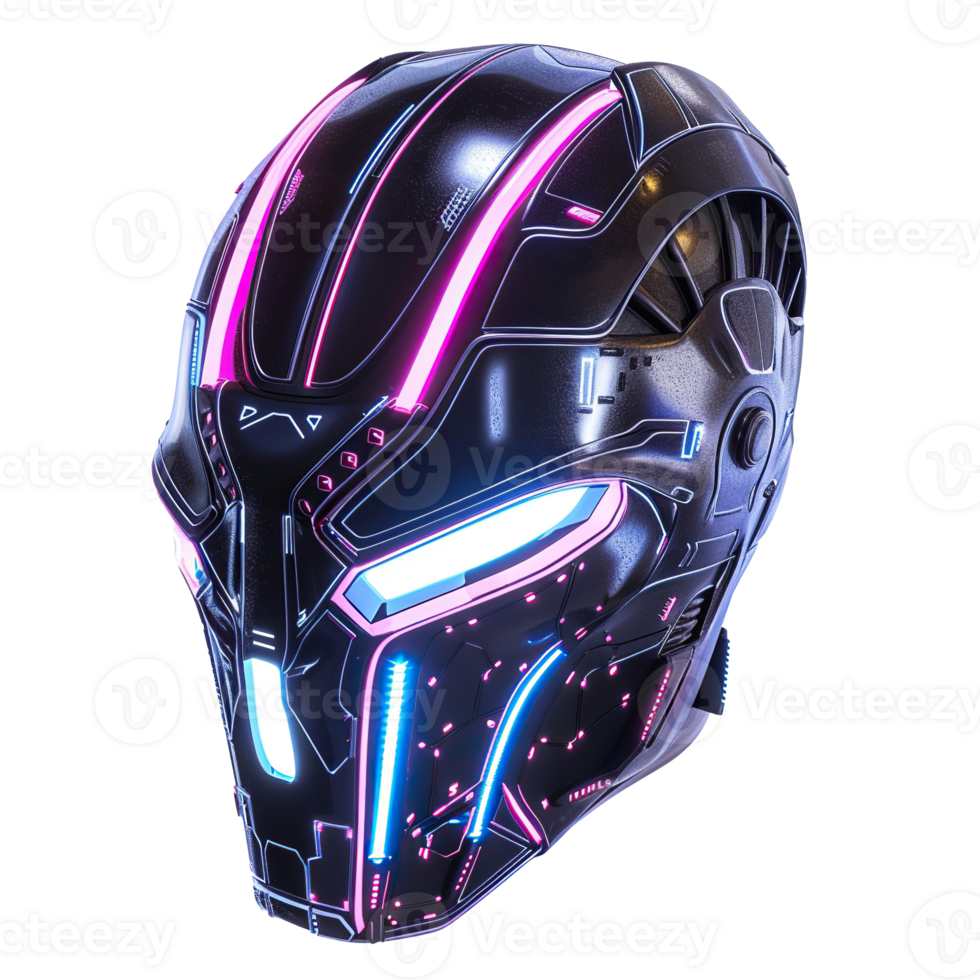 Futuristic Helmet with Neon Lights and Detailed Design png