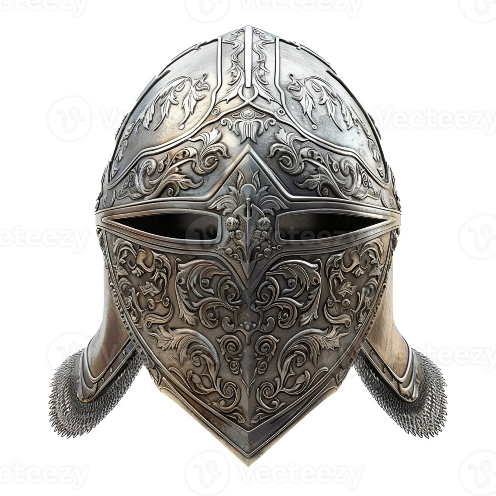 Ornate Medieval Knight's Helmet with Chainmail png