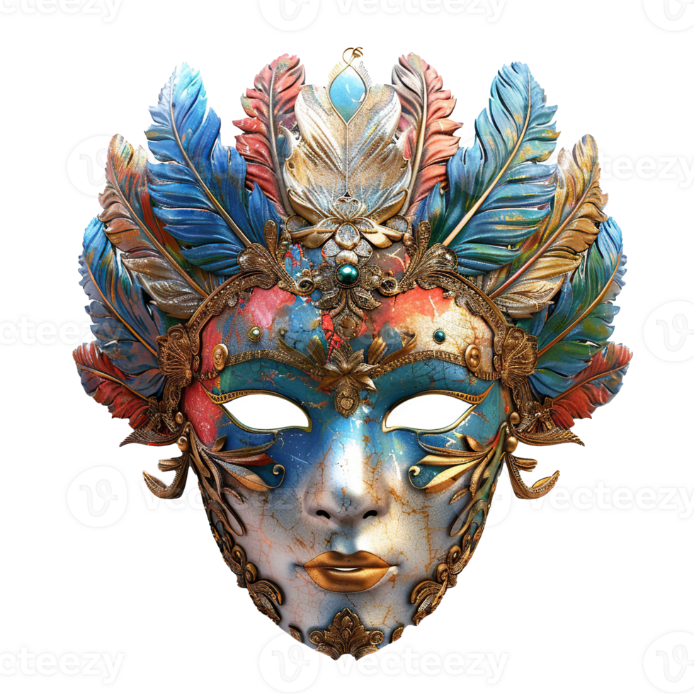 Ornate Venetian Carnival Mask with Feathers png