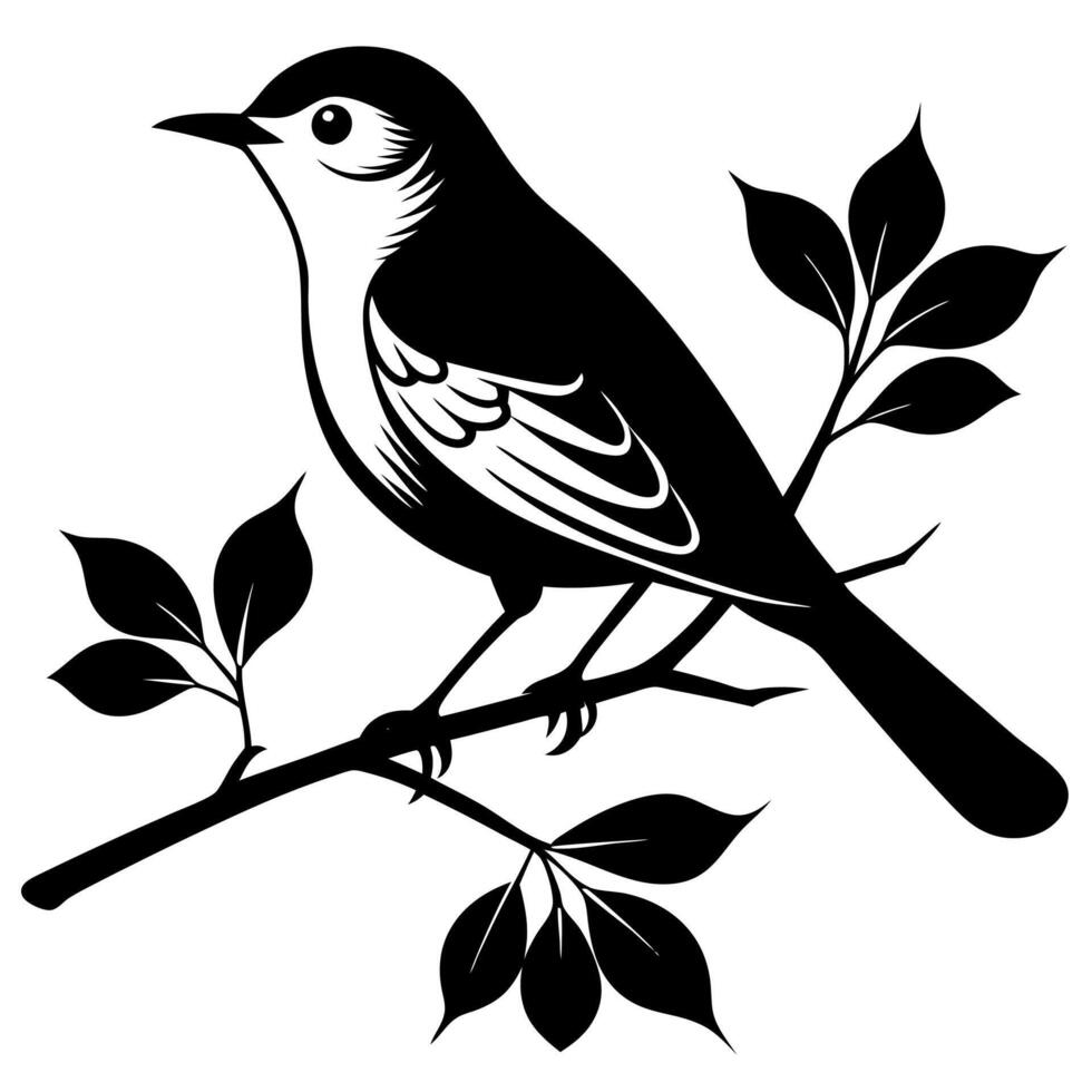 Uguisu on tree wood white background art vector