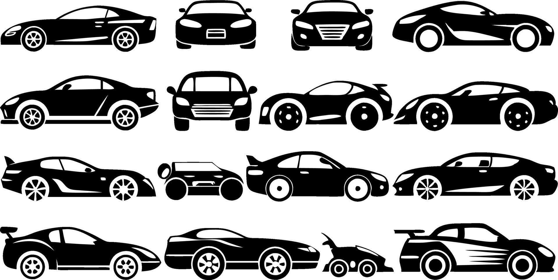 Black silhouette Sports car icon set vector