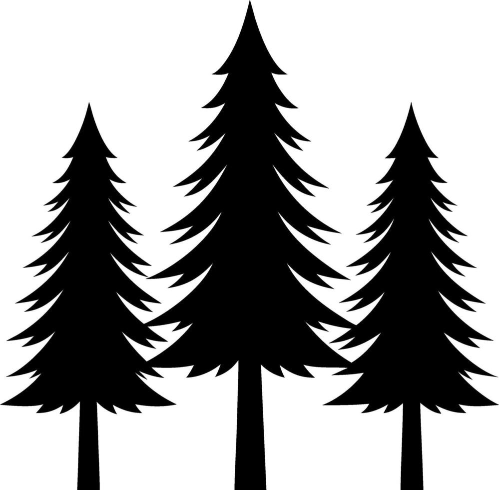 3 black pine trees together vector