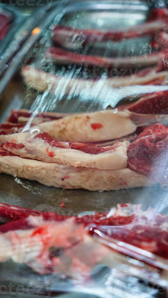 Fresh Lamb Meat Displayed in Market photo
