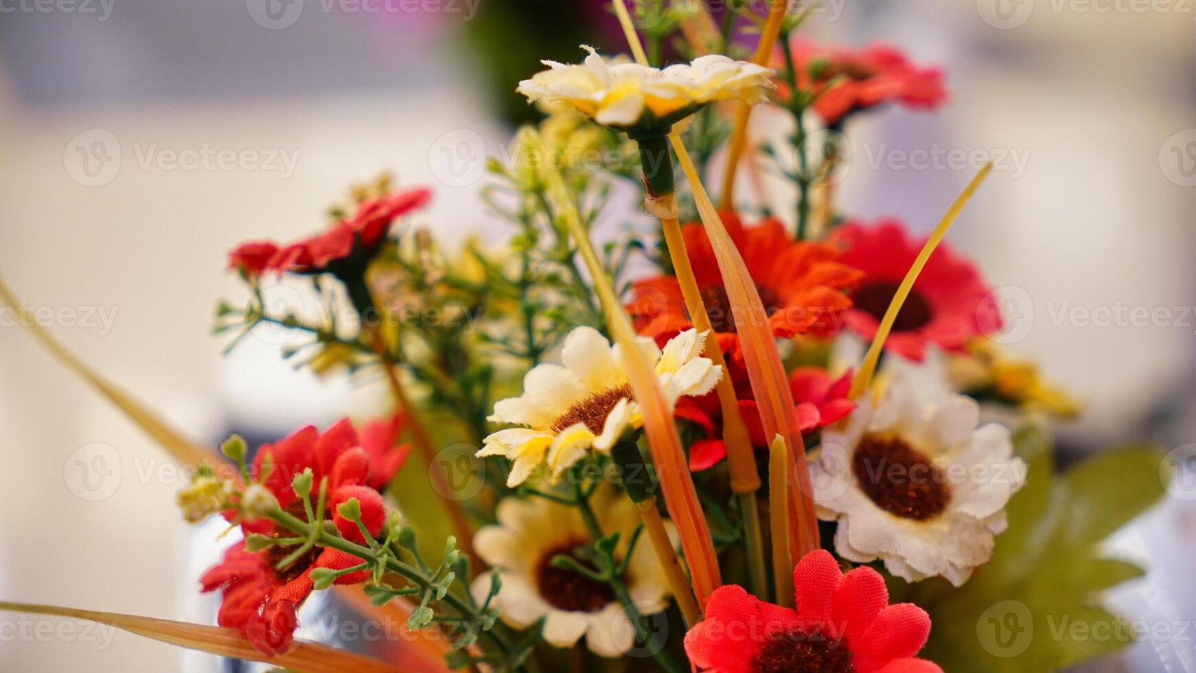 Colorful Flower Arrangement in Vase photo