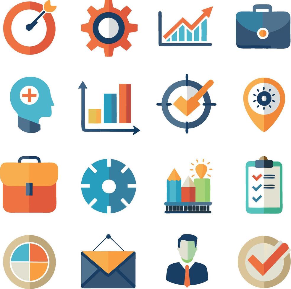 Elevate your professional projects with this set of 16 realistic business icons. vector