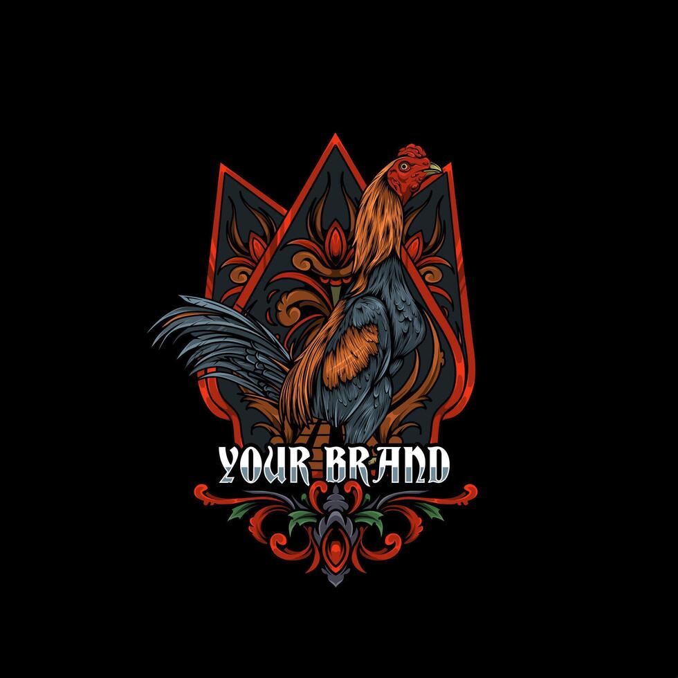 Fighting cock logo. rooster illustration. Premium logo vector