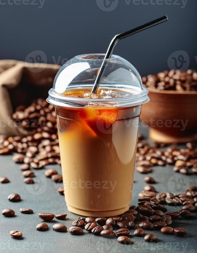 Plastic cup with cold coffee photo