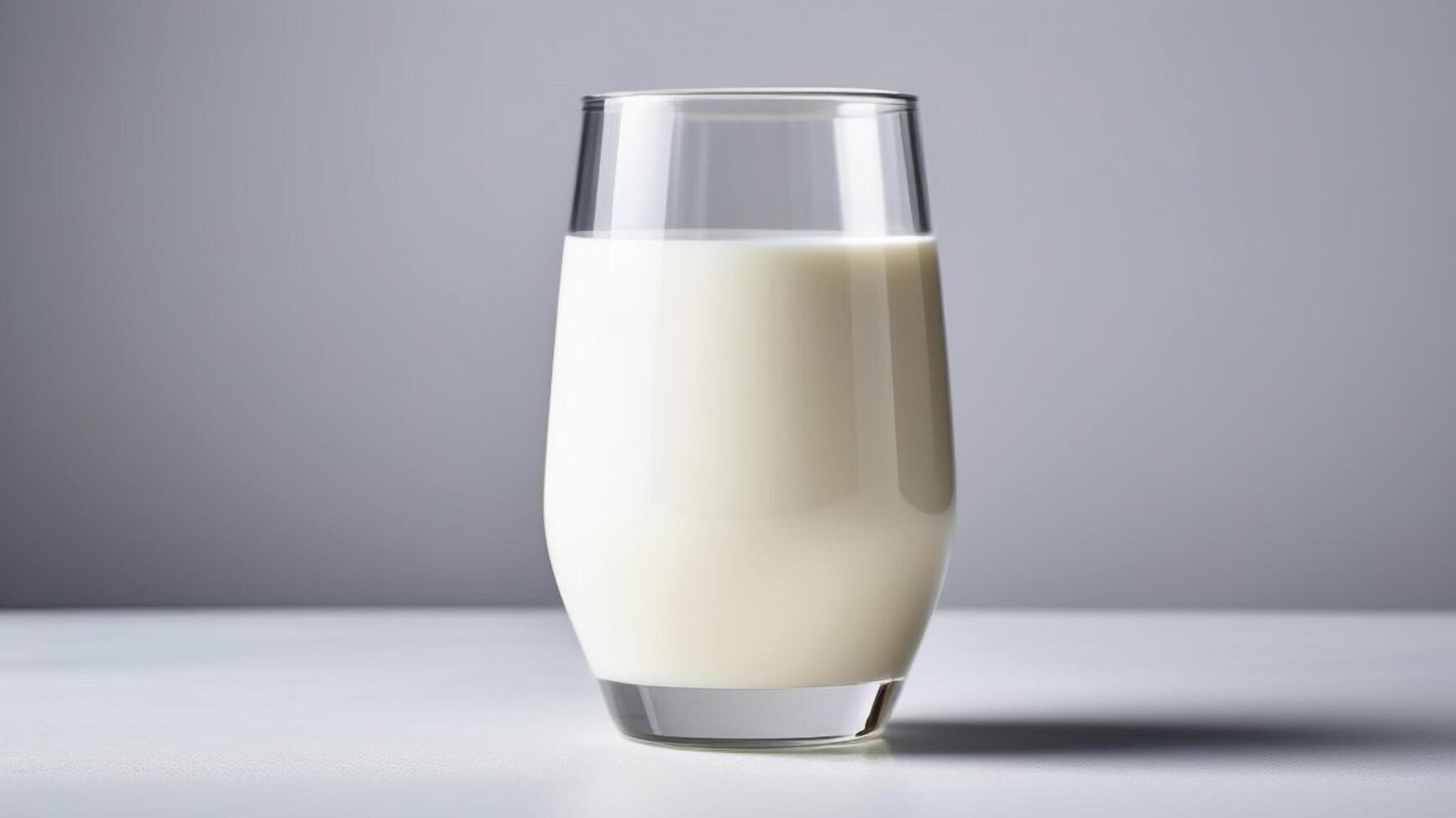 Glass of milk isolated on a white background with minimalistic style. concept of breakfast photo