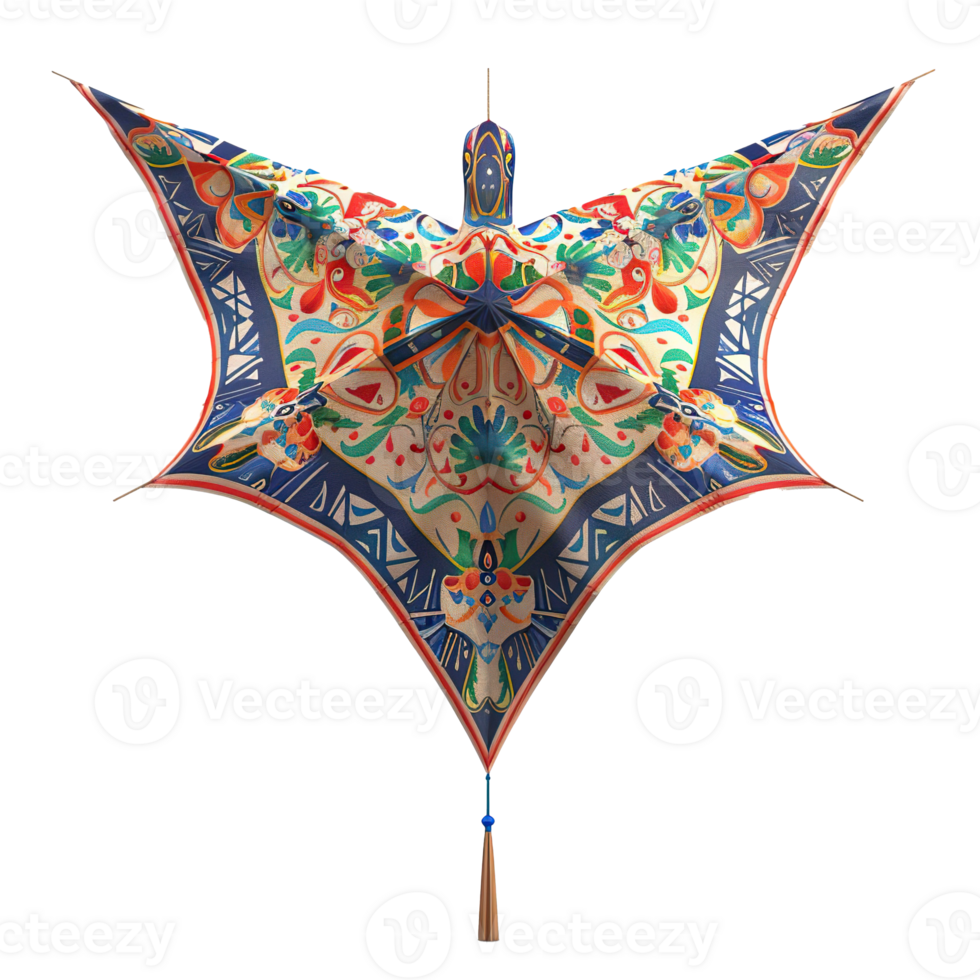 Colorful patterned kite with a tassel png
