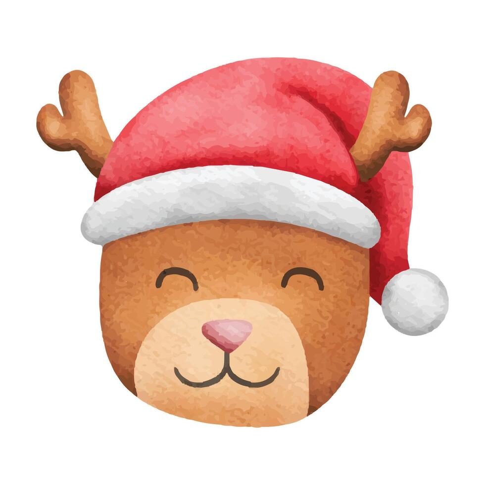 santa claus and animal watercolor illustration vector