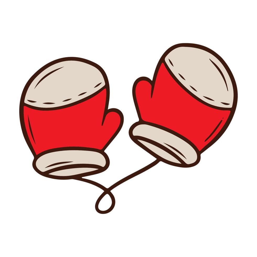 gloves christmas element with line art illustration vector