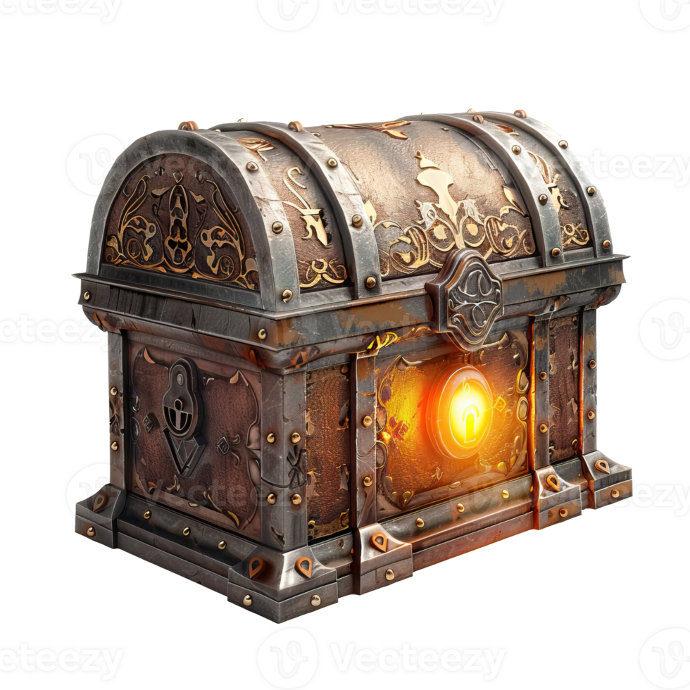 Ornate Metal Chest with Glowing Keyhole png