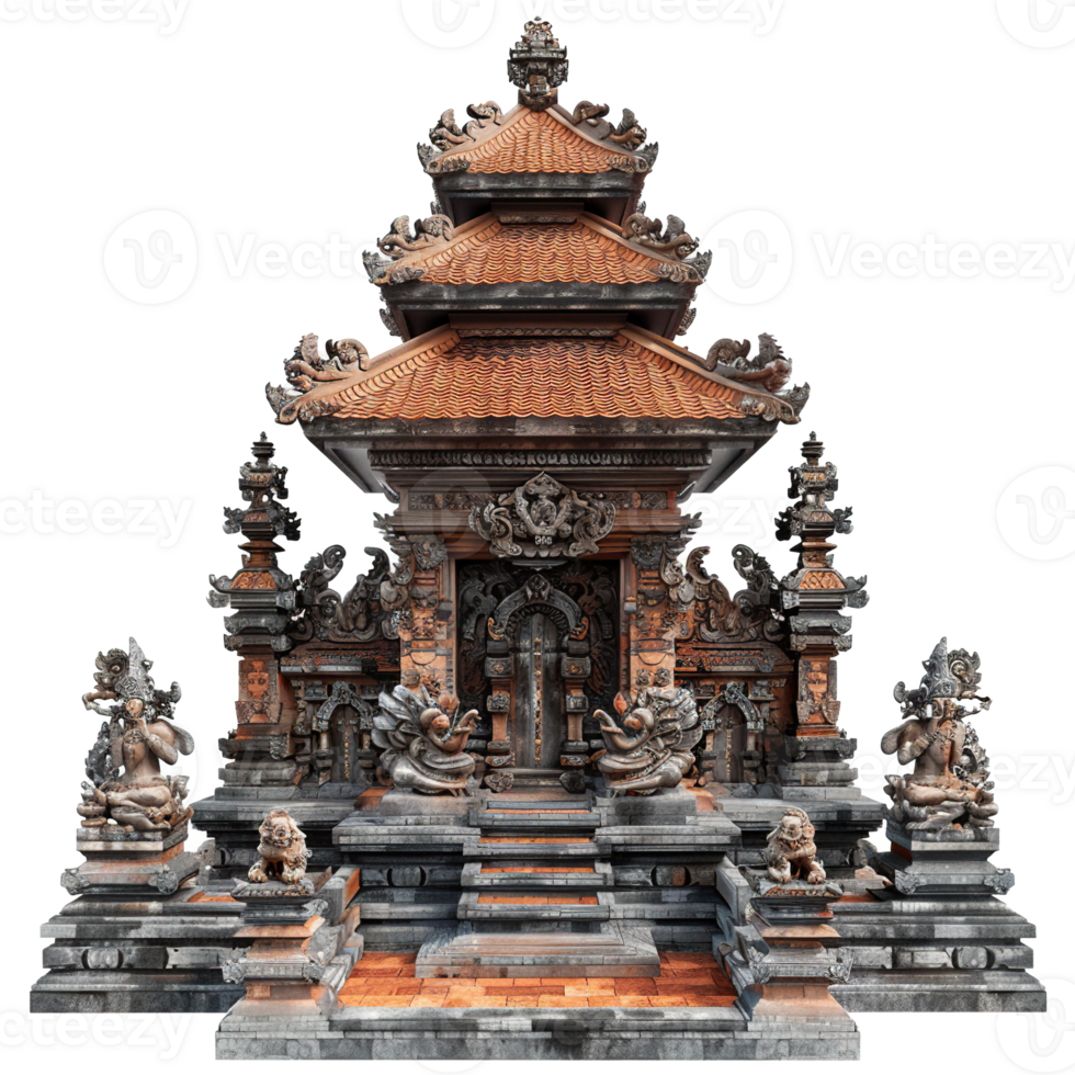 Traditional Balinese Temple with Elaborate Carvings and Statues png