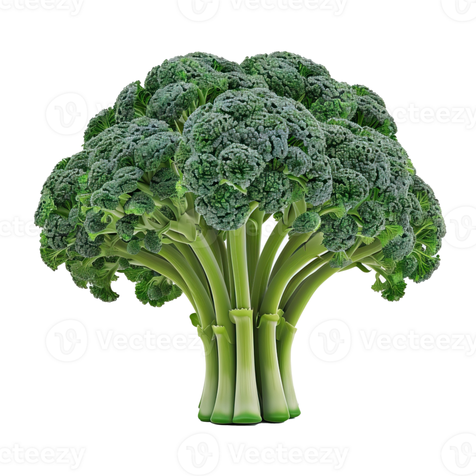 A cluster of fresh broccoli florets with visible stems. png