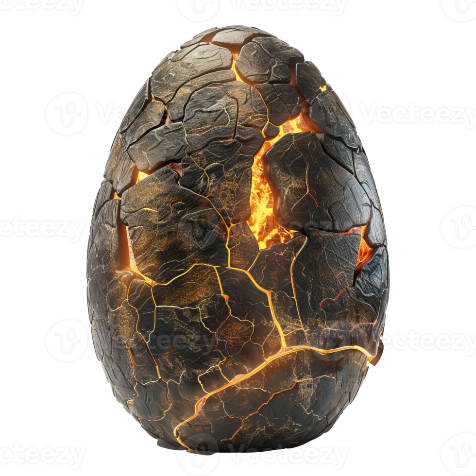 Cracked Stone Egg with Glowing Lava Inside png