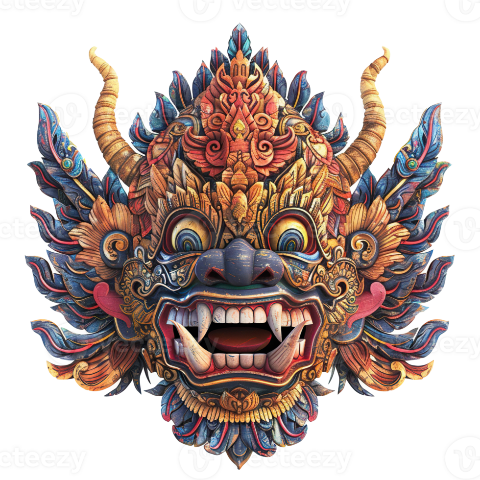 Intricately Carved Balinese Mythical Creature Mask png