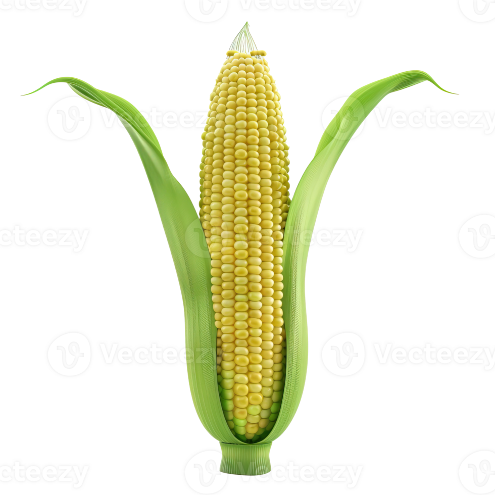 A single ear of corn with husks partially pulled back png
